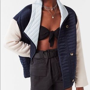 UO Quilted Satin Colorblock Jacket